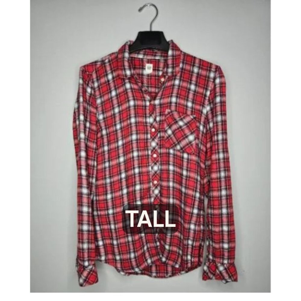 GAP Red Plaid Flannel Button-Down Shirt M Tall